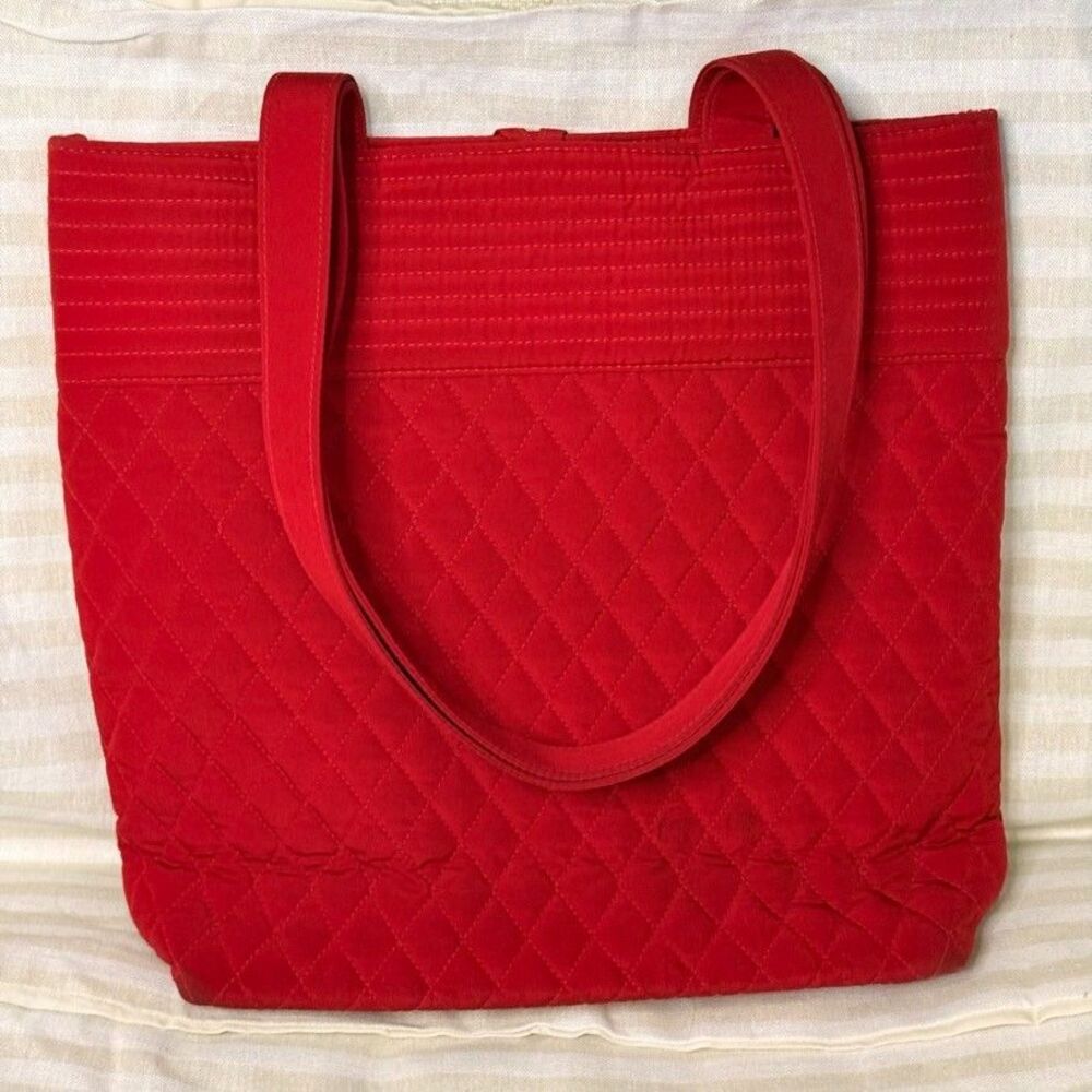 Vera Bradley Beta Fire RED Pleated Large Tote 13x14 - Picture 6 of 9